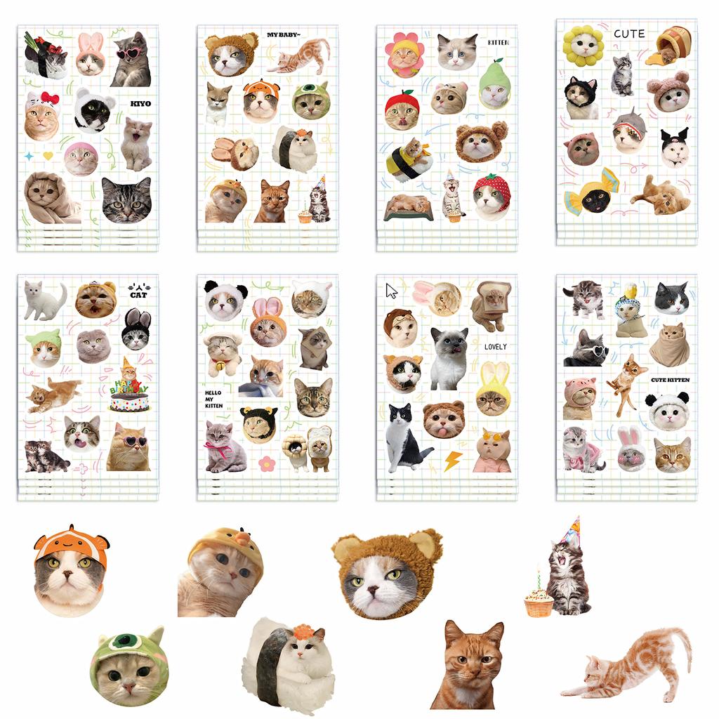 8 Cartoon Cute Cat Stickers Can Be Waterproof Diary Hand Account Stickers Gu Card Stickers DIY Decorative Stickers Stickers