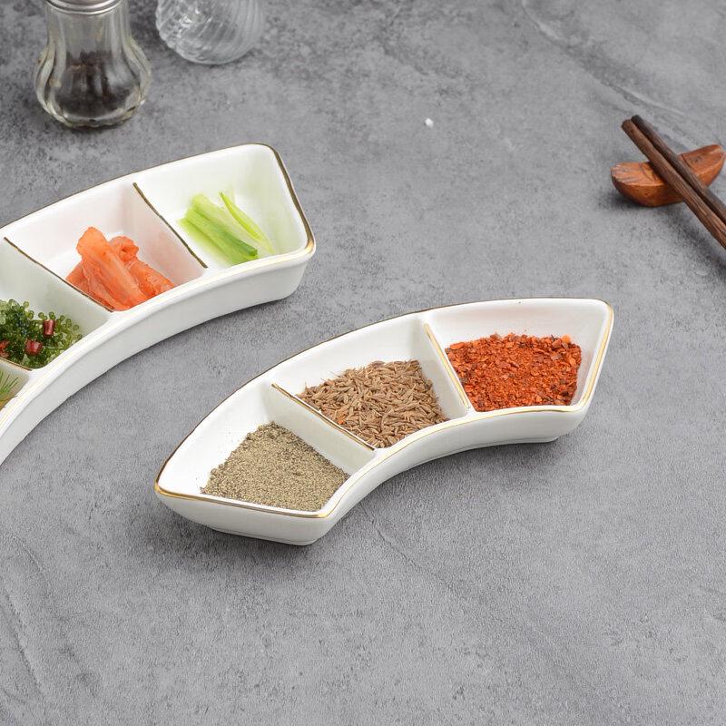 Three-Compartment Ceramic Condiment Dish