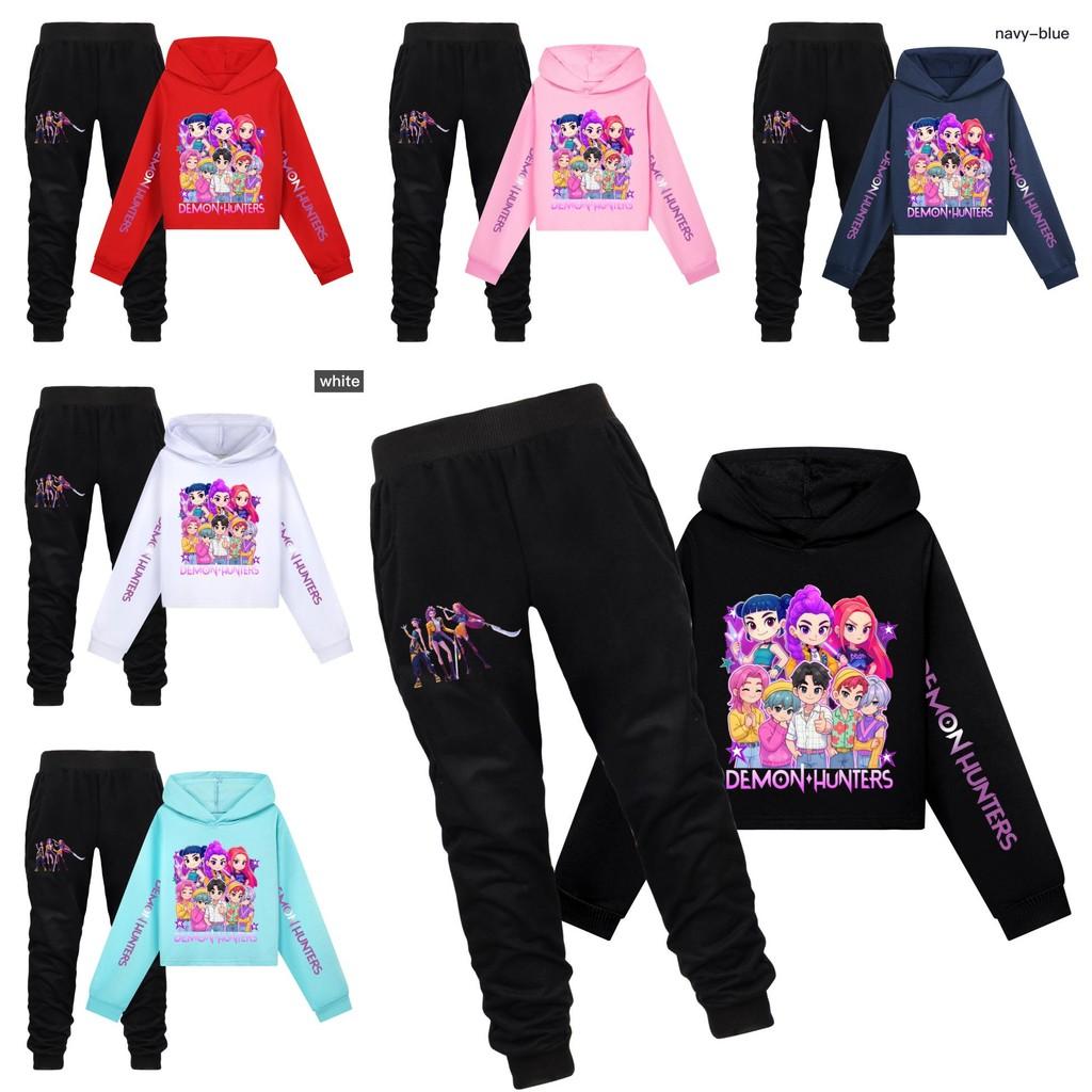 Hunters Demon Kpop Pattern Print Kids Hoodie Pants Set Fashion Gift Clothing