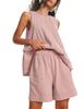 Women's two-piece shorts set Summer round neck sleeveless vest drawstring elastic waist shorts with pockets