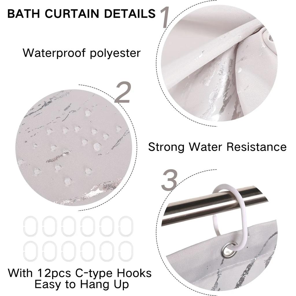 Shower Curtain Waterproof Quick-Drying Bathroom Curtain 71x71inch Marble Shower Curtain Decorative Polyester Shower Curtain