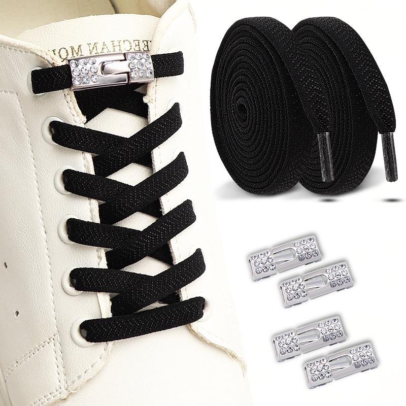 No Tie Elastic Shoelaces Sneakers Laces with Diamond Cross Locks for Kids Adults Rubber Bands Shoe Laces 1 Pair/2 Pair