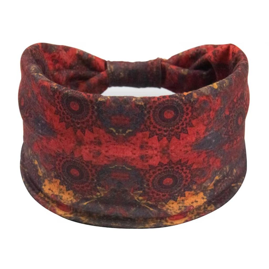 Boho Headband Mandala Flower Hair Band Stretch Sweat-wicking Bandeau for Women with Wide Brim