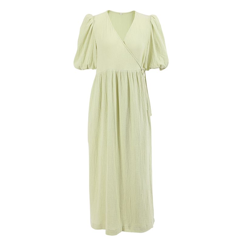 

French Style Casual Pure Color Cotton Dress New Summer Stomach Blanket Style A- line Dress Minimalist Commuting Elegant Women s Clothing Green M