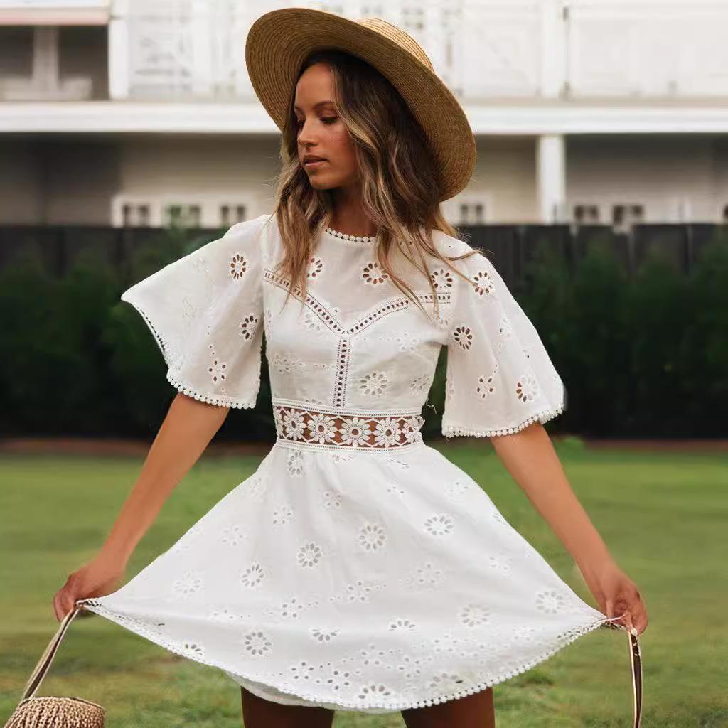 Summer new sexy backless hollow tassel imitation cotton dress for women