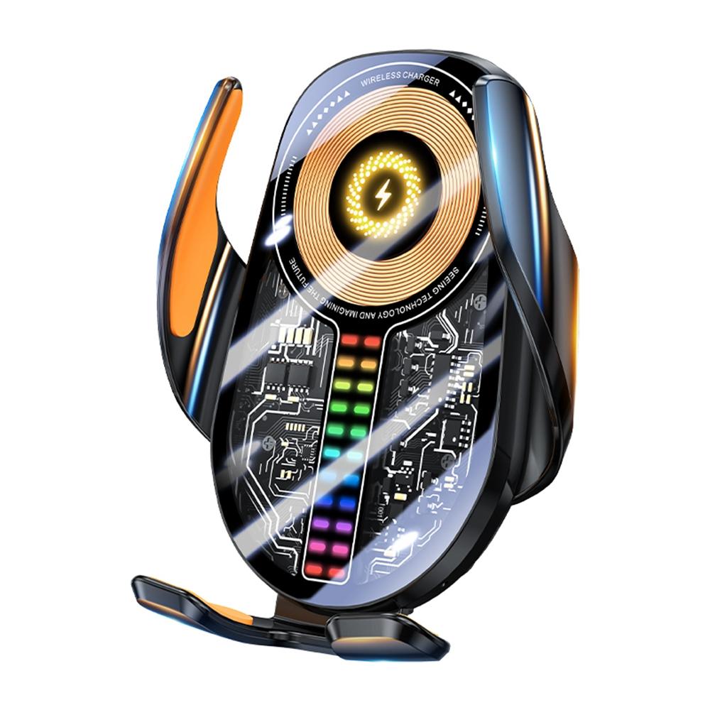 

C28 Ambient Light Car Phone Mount Stand Wireless Charger Three-Axis Linkage Phone Holder Black