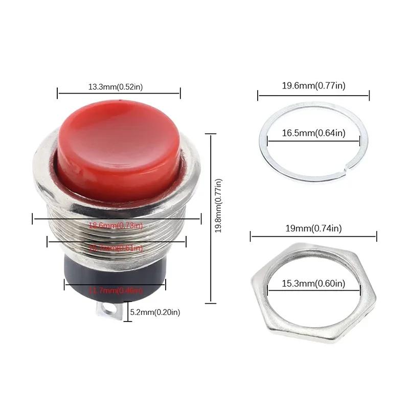 5/20/100Pcs DS-212 16mm Momentary Round Switch Push Button Switch 2Pin ON-OFF Self-reset Switches