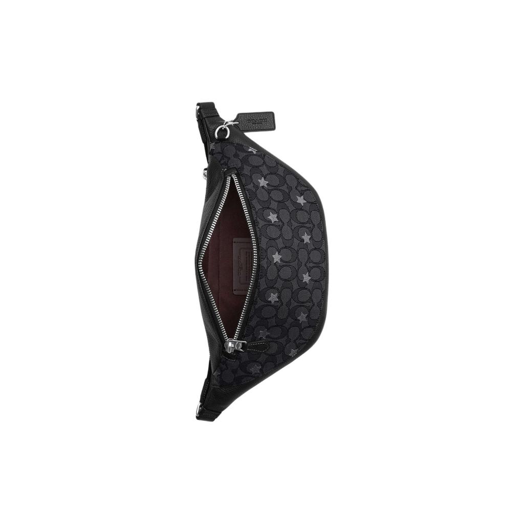 Coach Warren 40 Zipper Closure Star Embroidery Iconic Jacquard Patchwork Pebble Grain Leather Waist Bag Large Men Waist Bag Charcoal Black CO921-SVPHT