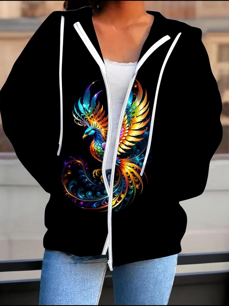 Flower 3D Printed Hooded Cardigan Plus Size Autumn Winter Retro