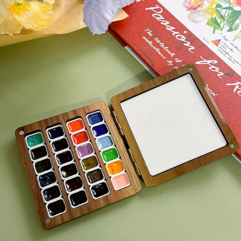 24 Color 0.5ml Wooden Watercolor Sub-package Empty Box Portable Student Outdoor Sketching Travel Painting Palette Paint Box