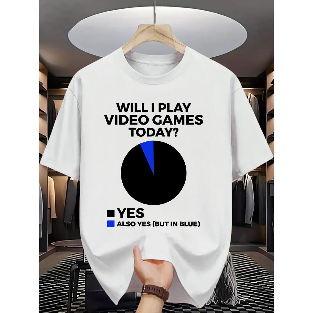 

Men s summer casual pattern T-shirt Will I play video games today design black and blue circular chart print S