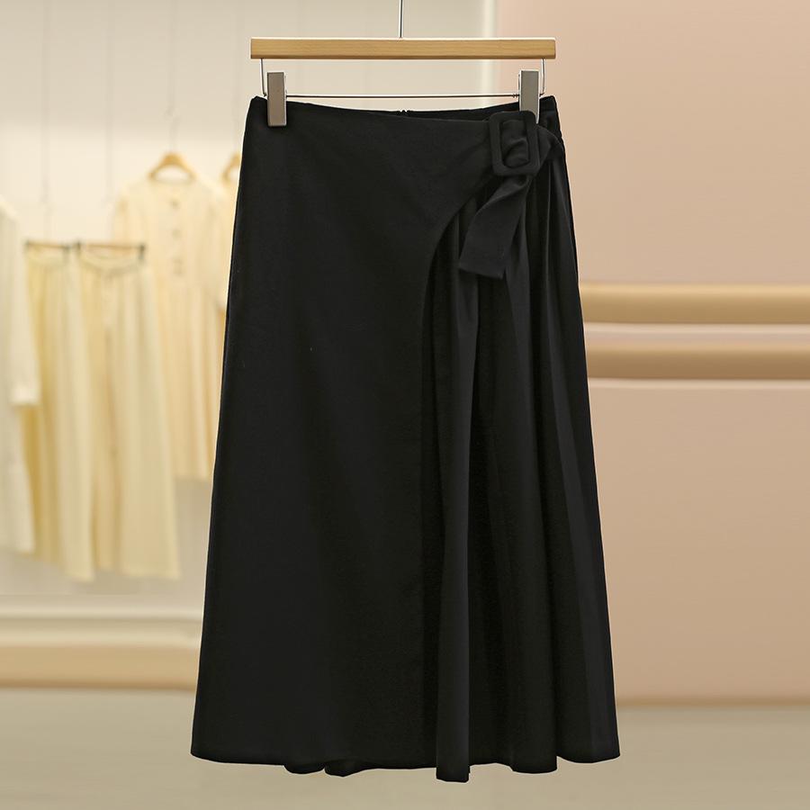 

Wei Mei Lace-Up High-Waisted Draped Midi Skirt, Slimming and Perfect for Autumn Small