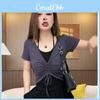 Tričko soukromého stylu se stahovací šňůrkou a plisovaným designem pro letní neformální nošení