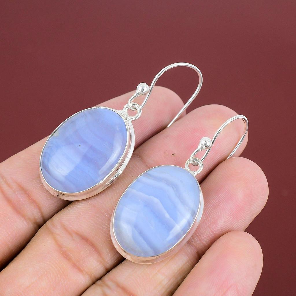Blue Lace Agate Earrings Gemstone Dainty Jewelry 925 Sterling Silver Earrings Handmade Earring Amazing Jewelry Drop Earring Gifts For Mother