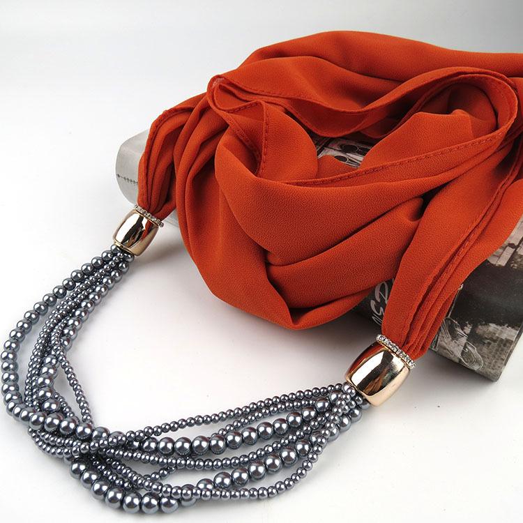 Chiffon Scarf with Pearl Tassel Decor Women's Fashion Lightweight Wrap Shawl