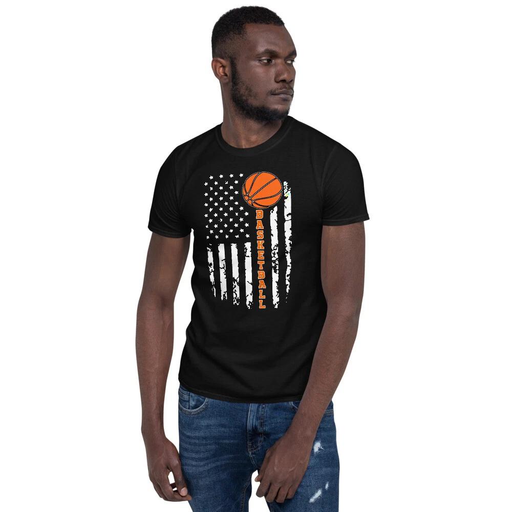

BASKETBALL AMERICAN FLAG ABSTRACT SPORT ORANGE Short-Sleeve Unisex T-Shirt L