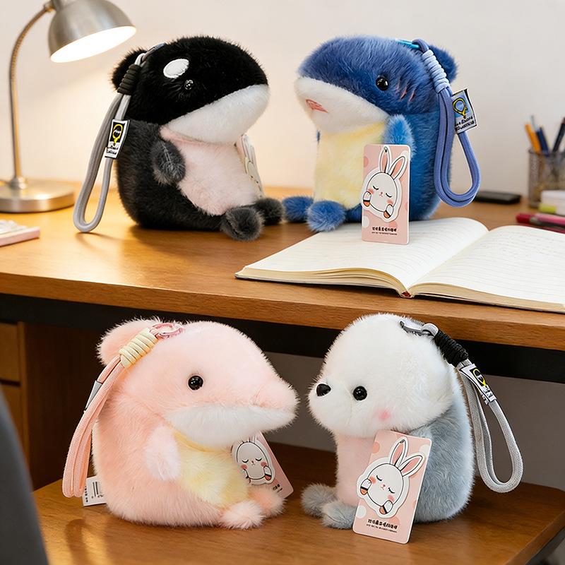 Ocean Series Plush Toy Keychain: Shark, Seal, Dolphin Desk Ornaments & Backpack Pendants