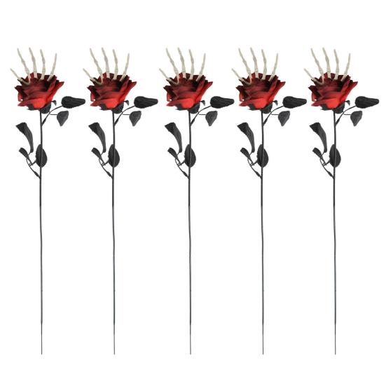 5Pcs Skeleton Hand Simulation Flower Artificial Roses Halloween Horror Decoration Black Fake Flowers Gothic Artificial Flowers