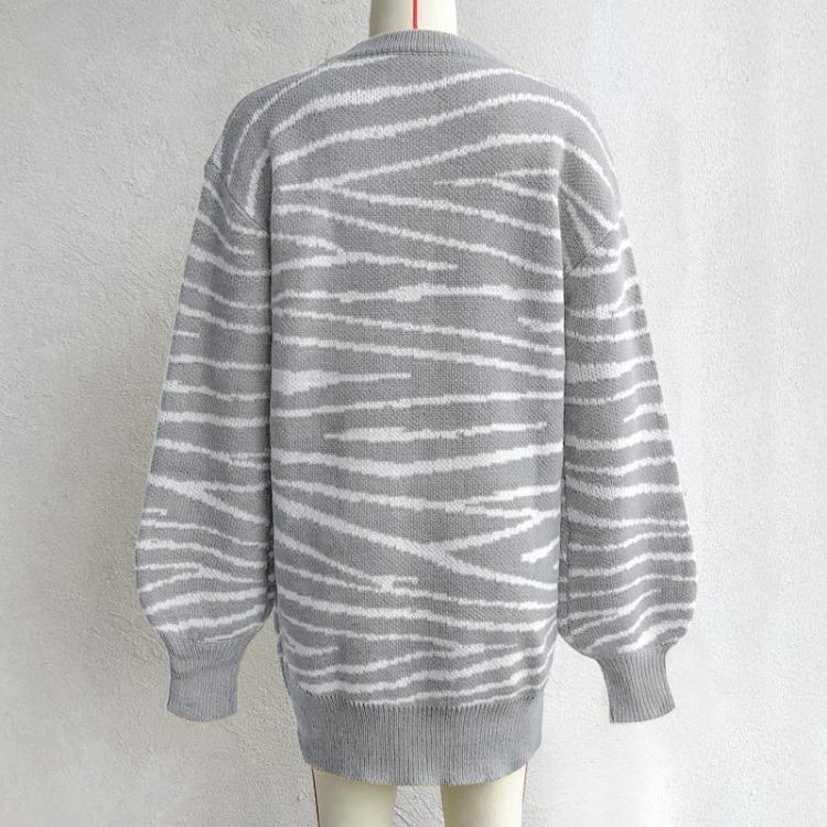 Women Casual Loose Waist Spring Fall Mini Knitting Sweater Dress O Neck Full Sleeve Above Knee Straight Clouds Pattern S-L