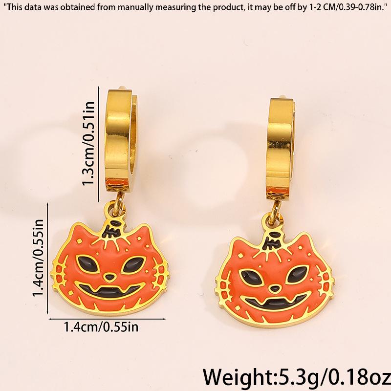 Titanium and Steel Earrings - Halloween Style Earrings - Pumpkin Head Witch-style Vintage Earrings