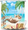 Funny Cat Beach Shower Curtain, Summer Blue Ocean Palm Tree Leaf Nature Bath Curtains, Fun Cute Tropical Decor Waterproof Fabric
