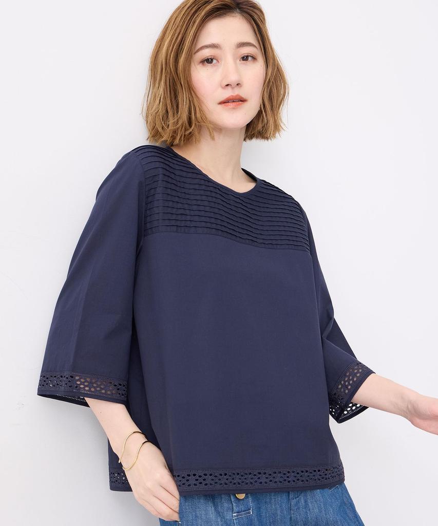 Petit Honfleur Pintuck Lace Blouse Navy Women's 523280,