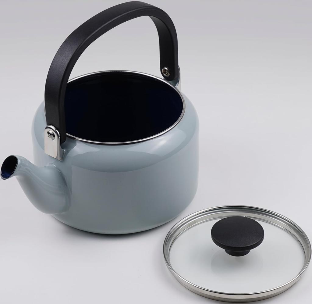 Fuji Enamel Kettle with Glass Lid, 2.0L, Sky Gray, AMZ-2.0K.SG