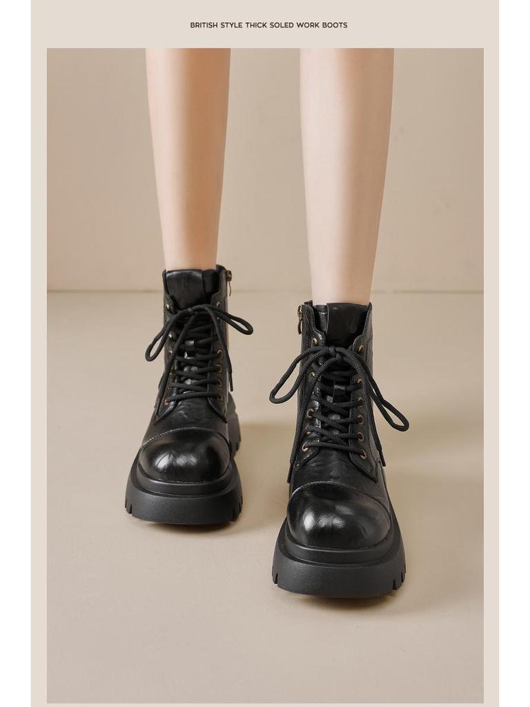 Augusden Women's 2025 Autumn Brown Chunky Heel Platform Ankle Boots - English Style Motorcycle Design