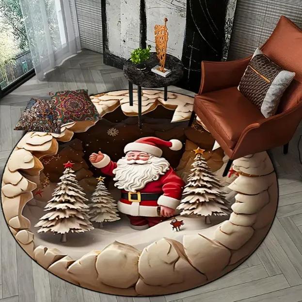 

Christmas Circular Floor Mat Study Chair Carpet Holiday Scene Decoration Carpet New Year Atmosphere Carpets Home Decoration Diameter 60cm