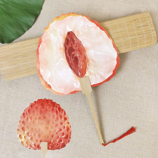 Fruit Print Fan with Wooden Long Handle Portable Lightweight Outdoor Travel Camping
