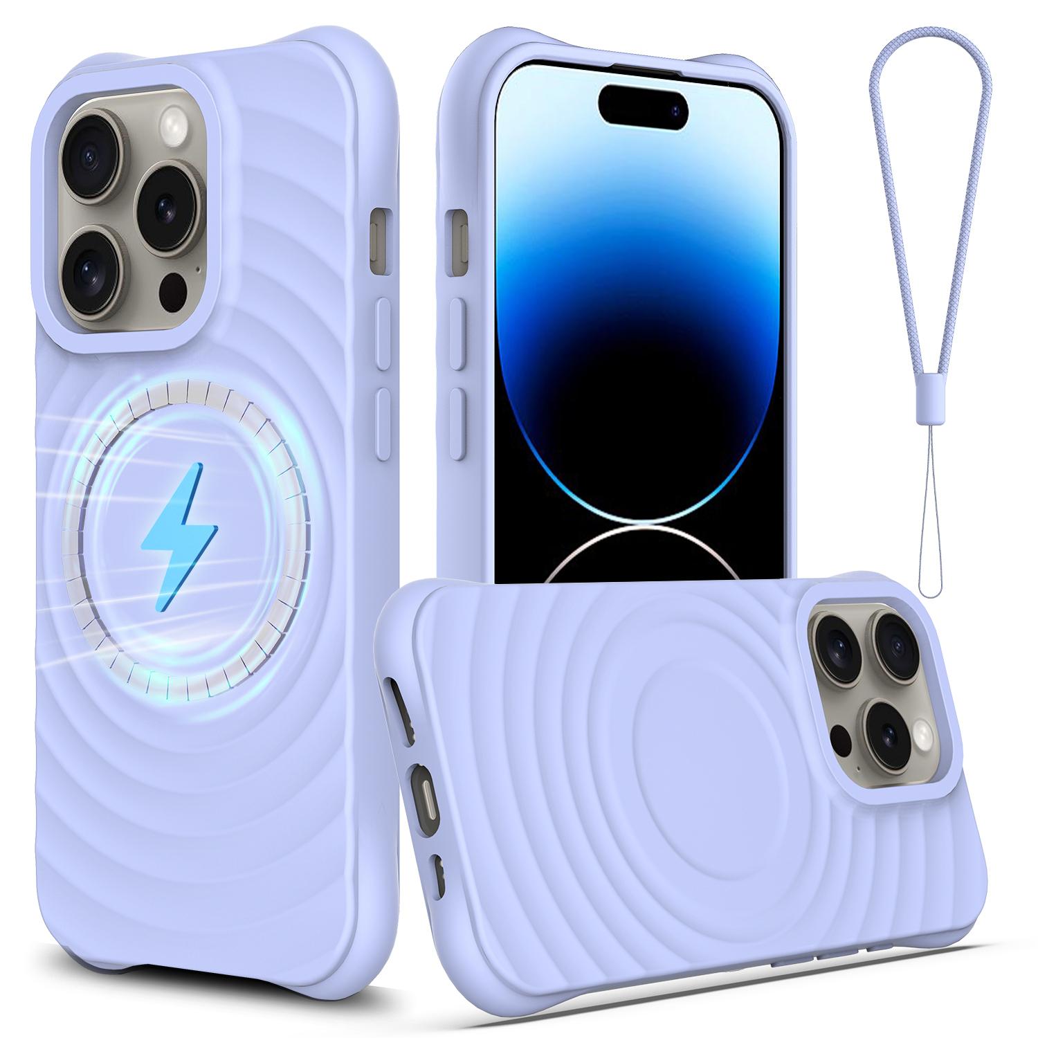 

For iPhone 14 Pro Case Water Ripple Texture Liquid Silicone Slim Phone Shell Compatible with MagSafe Purple