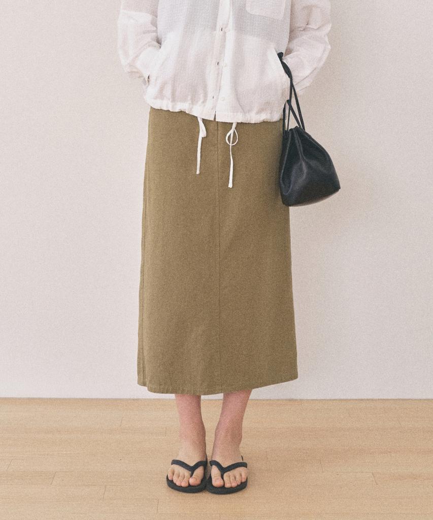 Manggomaenipeullijeu Hem Washed Skirt_Khaki