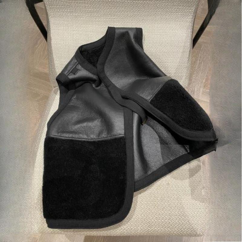 Höst Vinter Mode Svart Dubbelsidig Väst Dam Vintage Ficka Lammjacka Läder Linne Jacka Mångsidig