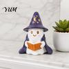 Whimsical Ghost Sculpture Lighted Figurine, Resin Wizard Statue with LED Light, Cute Indoor Halloween Accessories Reading Book Night Light for