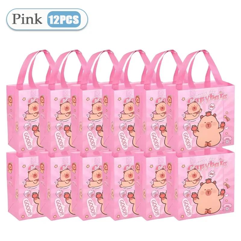 12-48PCS Cute Cartoon Capybara Tote Bag Non-Woven Fabrics Candy Gift Bag Portable Handbag Foldable Shopping Bag Party Supplies
