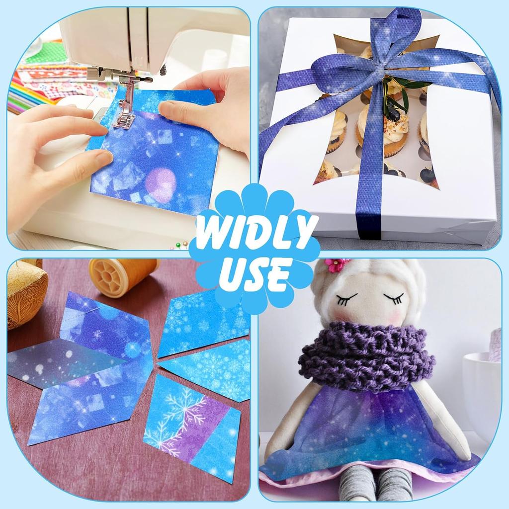 Ganeen 150 Pcs Winter Quilting Fabric Roll 2.56 Inch Snowflake Printed Fabric Squares Jelly Frozen Patchwork Strips for DIY Crafts Sewing Handmade