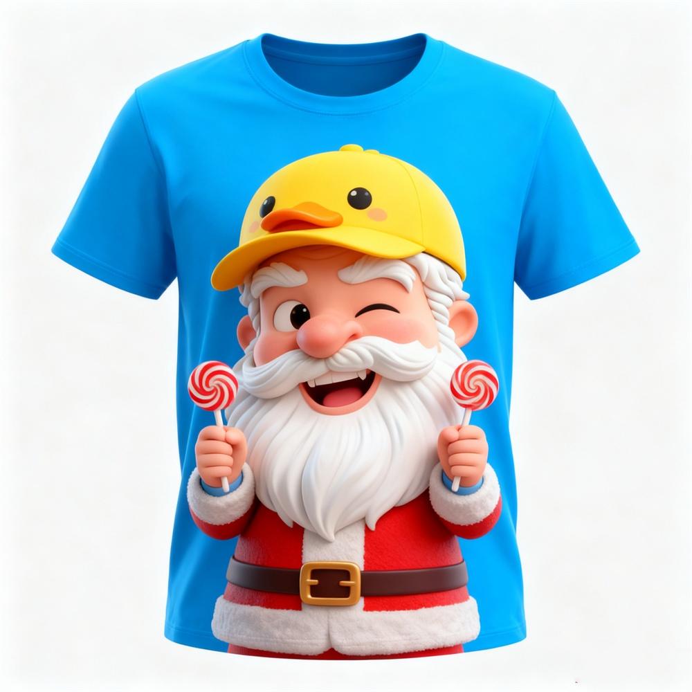 3D Printed Fun Santa Claus Pattern T-Shirt - Creative and Unique Design Short-Sleeve Men's Christmas-Themed Party Apparel