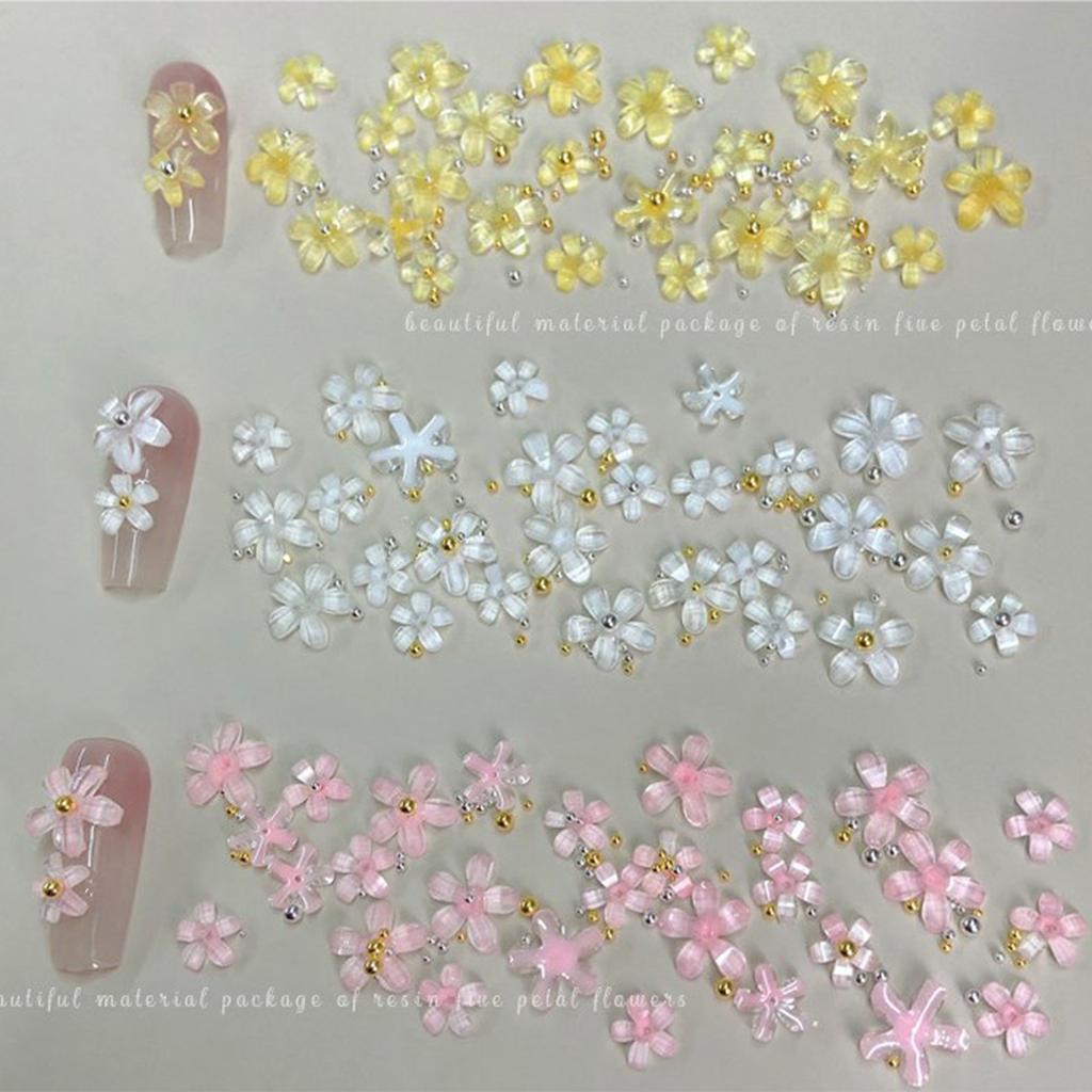 White Pink Flower Nail Charms 3D Flower Nails Art Charms Manicure Supplies DIY Nail Decorations for Acrylic Nails