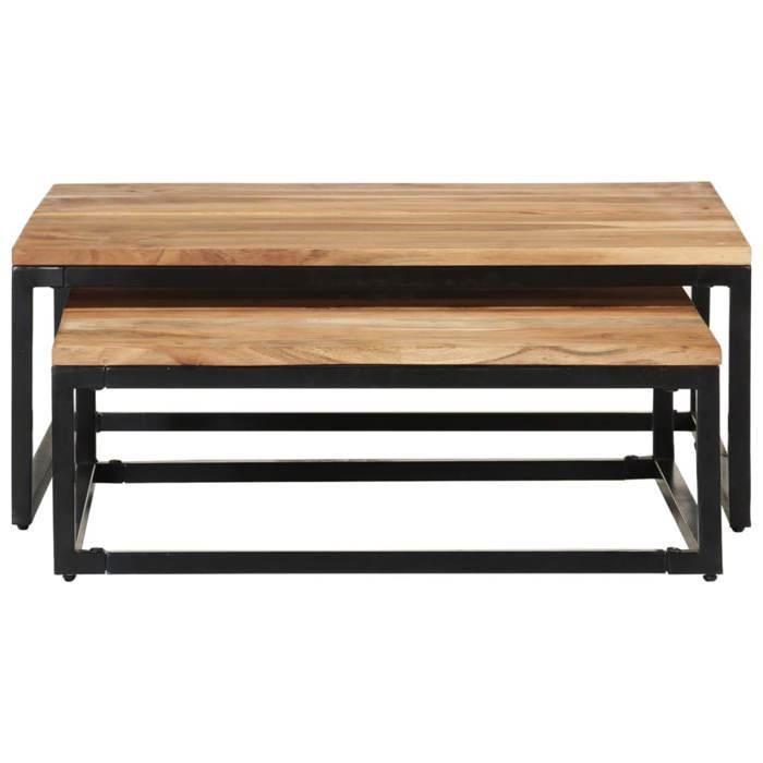 Nesting Coffee Tables In Solid Acacia Wood - VidaXL - Rectangular - Brown - Living Room Furniture