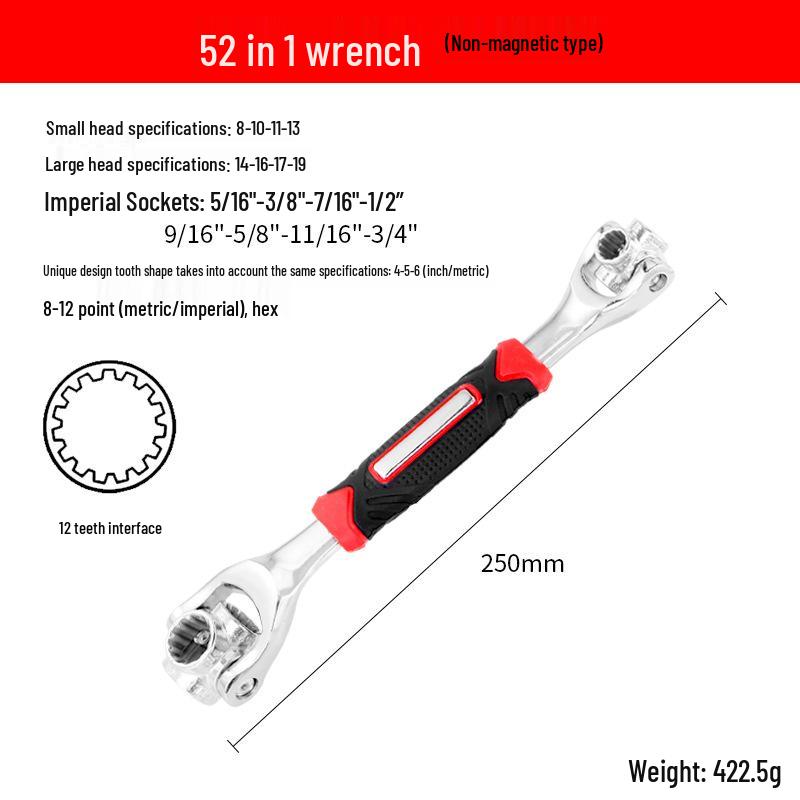 52-in-1 Multifunctional Magnetic Socket Wrench with Rotating Dog Bone Ratchet & Flower Head Plate Repair Tool
