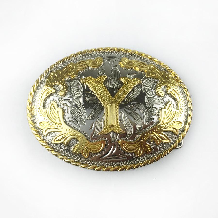 Fashionable White Gold Inlay E Leather Belt Buckle with Gilded Pattern