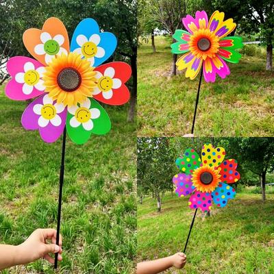 Outdoor Garden Sunflower Wind Spinner Rotating Pinwheel Stake Lawn Decor for Yard Party Picnic Flower Ornament YLZSFC01