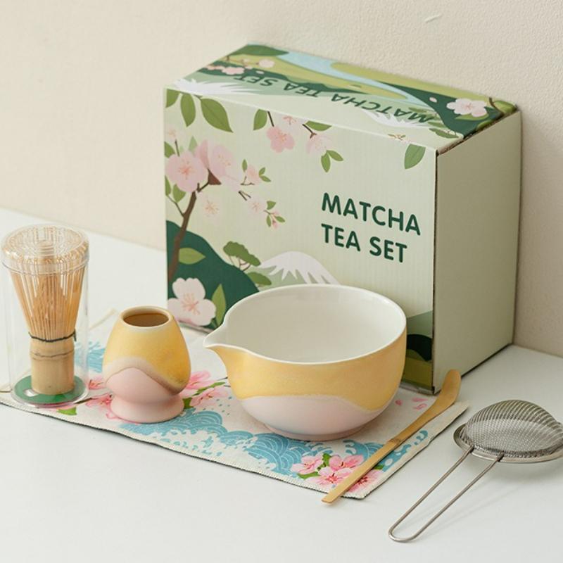 8Pcs/Set Ceramic Matcha Teaset Elegant Traditiona Handmade Japanese-style Matcha Brush Teaspoon Making Tool Accessories Gift Box