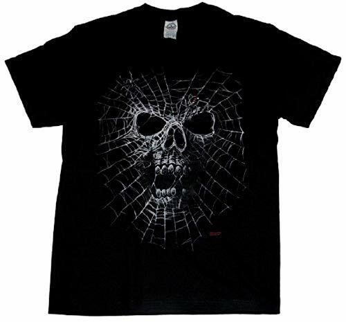 Skull Black Widow Spider Web Adult Tee Shirt S разноцветный