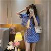 Small Fragrant Style Suit for Women, Summer Design, Love Plaid Short-sleeved Jacket and Skirt Two-piece Set