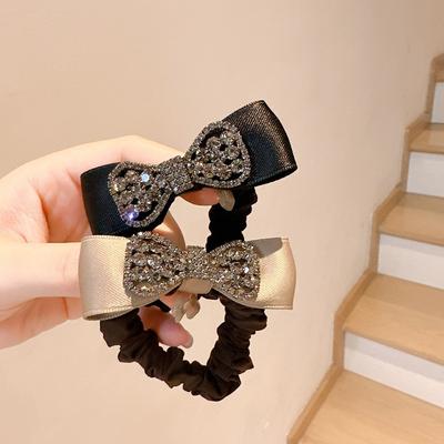 Bow Tie Rhinestone Hair Tie High-end Hair Tie Black Temperament Ball Hair Accessories Small Intestine Circle Hair Tie