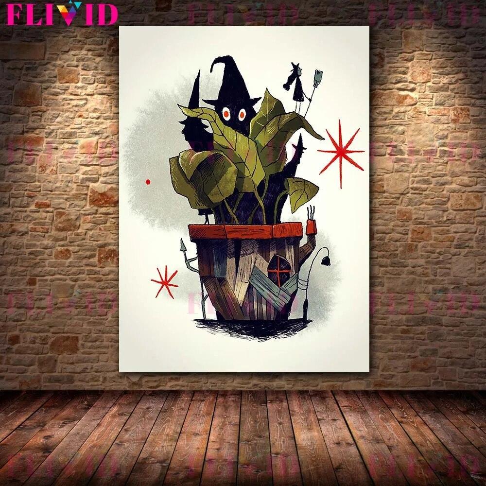 The Haunted House Of The White Ghost Wall Art Canvas Print Gothic Miniature Witch And Mysterious Animal Poster Print Decoration No Frame