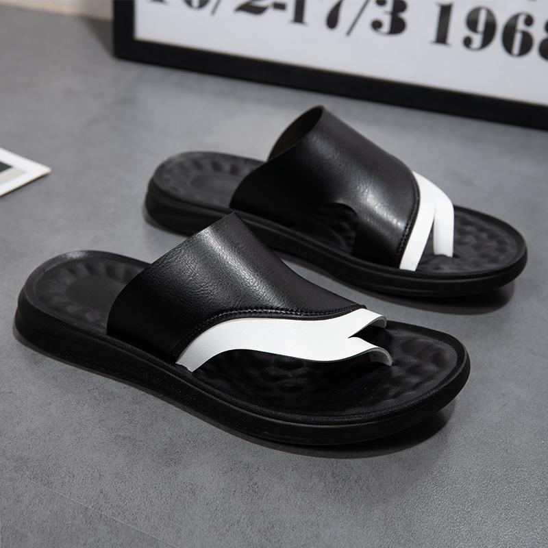 Fashion Men's Genuine Leather Slide Sandals Comfortable Summer Casual Shoes for Men Non-Slip Sole Slippers Lightweight Beach Half Drag