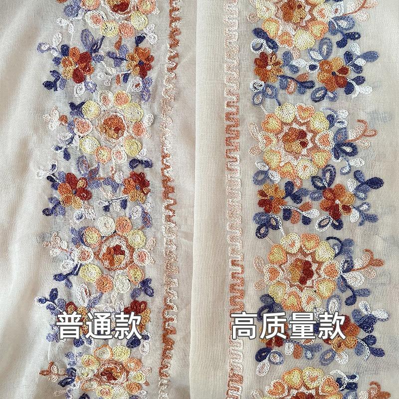 New embroidered flower cotton scarf with temperament shawl women's scarf neck protection fashionable and warm