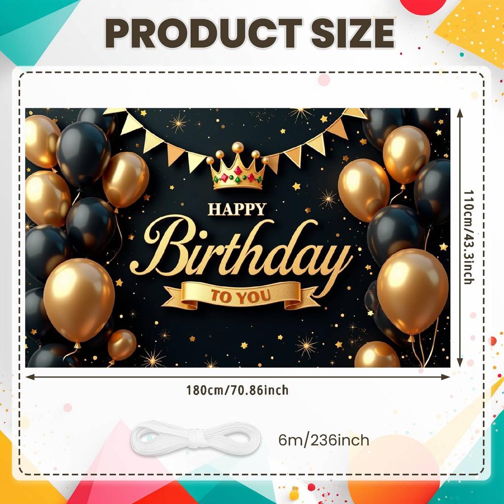 Happy Celebration Display Gold Gray Balloons Birthday Event Backdrop Birthday Party Backdrop Festive Party Decoration Banner
